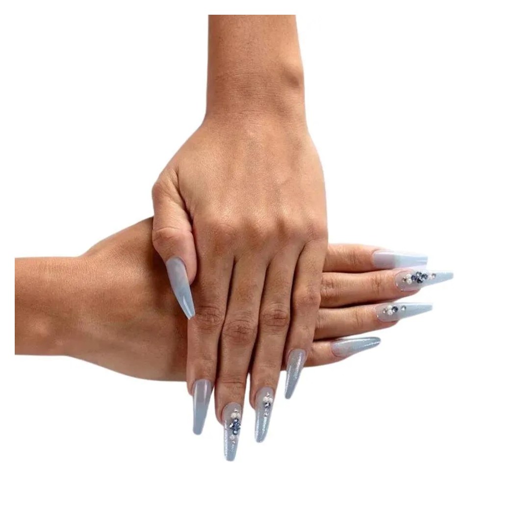 Unhas Postiças Jelly Kiss New York Celeste Chique Bailarina Longo