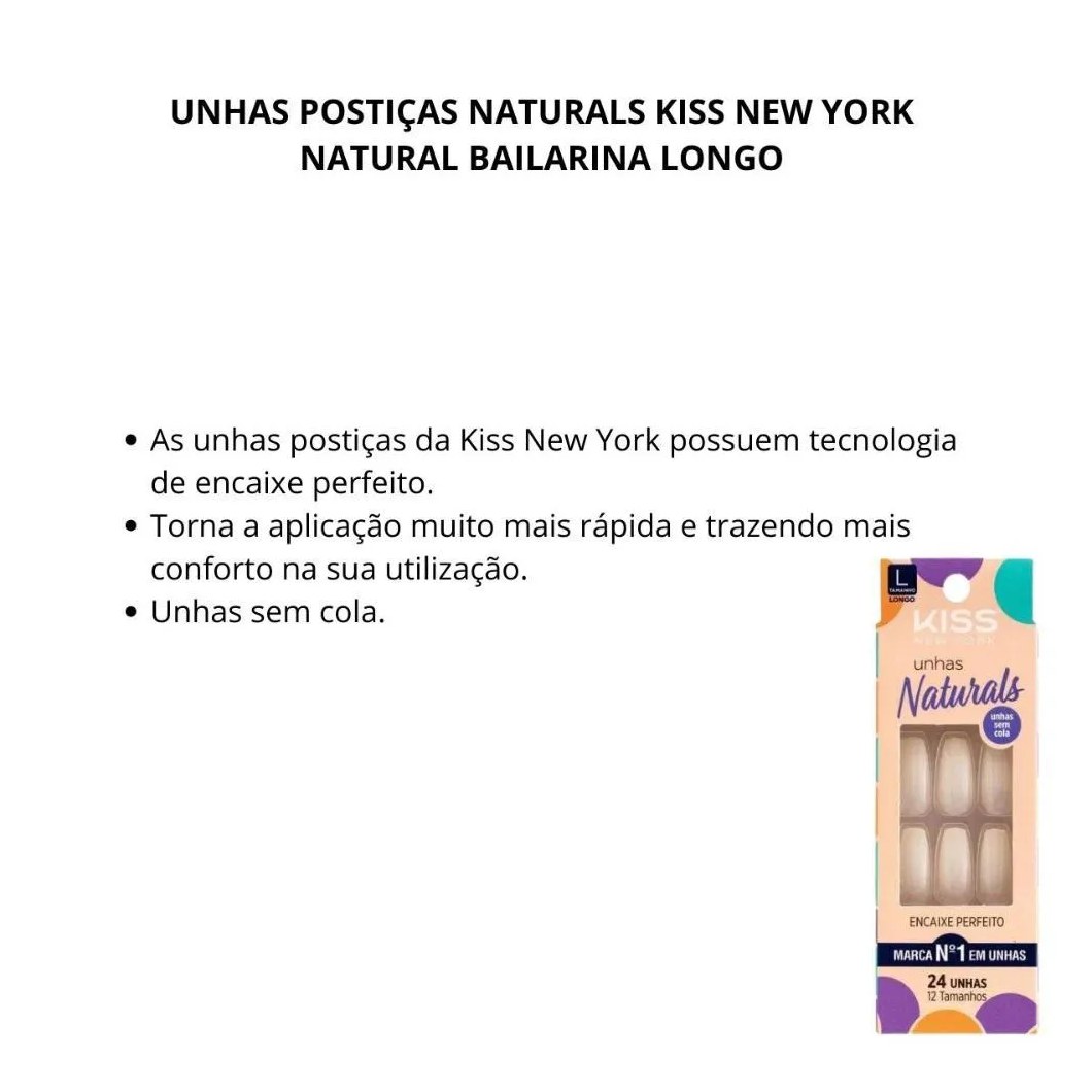 Unhas Postiças Naturals Kiss New York Natural Bailarina Longo
