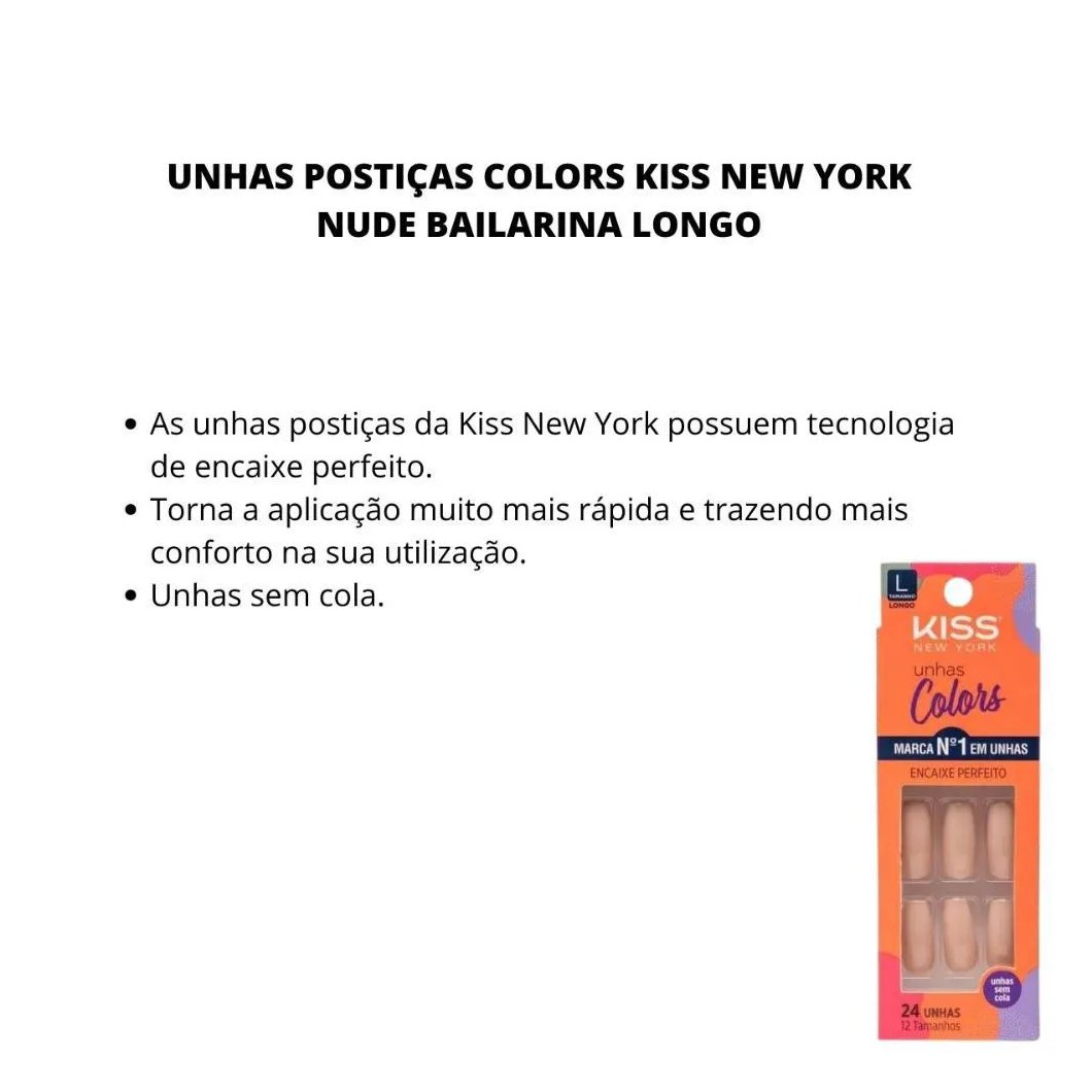 Unhas Postiças Colors Kiss New York Nude Bailarina Longo