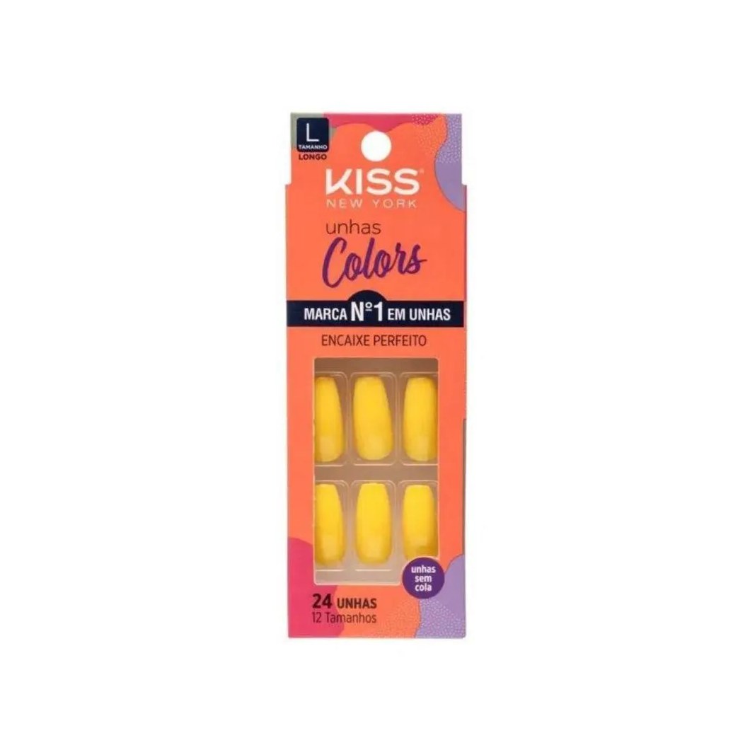 Unhas Postiças Colors Kiss New York Amarelo Canário Bailarina Longo