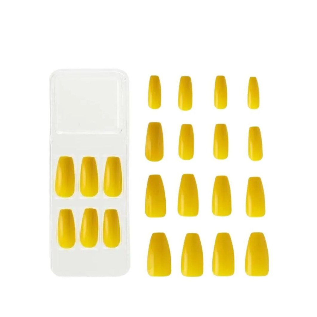 Unhas Postiças Colors Kiss New York Amarelo Canário Bailarina Longo