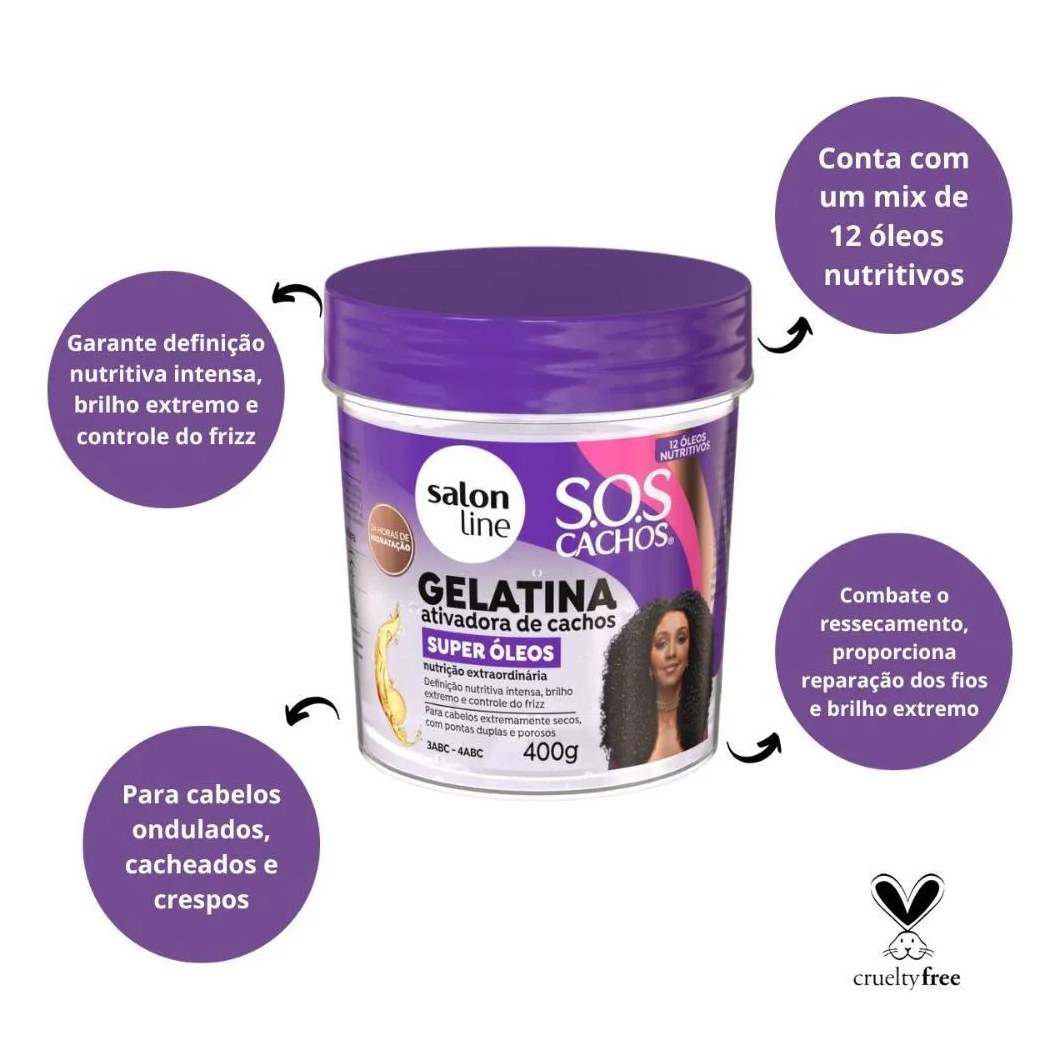 Gelatina Ativadora de Cachos Salon Line Sos Cachos Super Óleos 400g