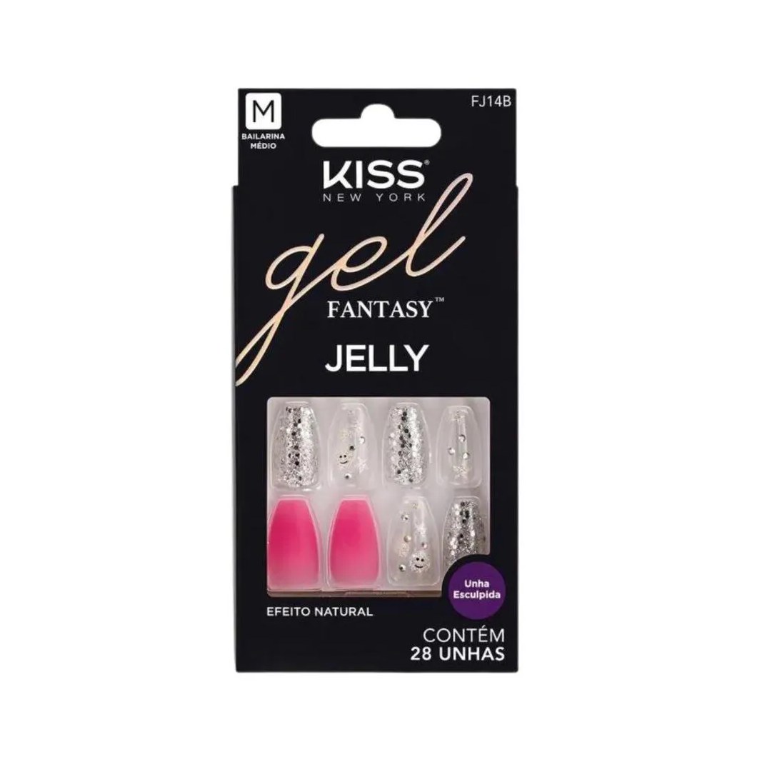 Unhas Postiças Kiss New York Gel Fantasy Jelly Bailarina Médio C/28un Fj14b