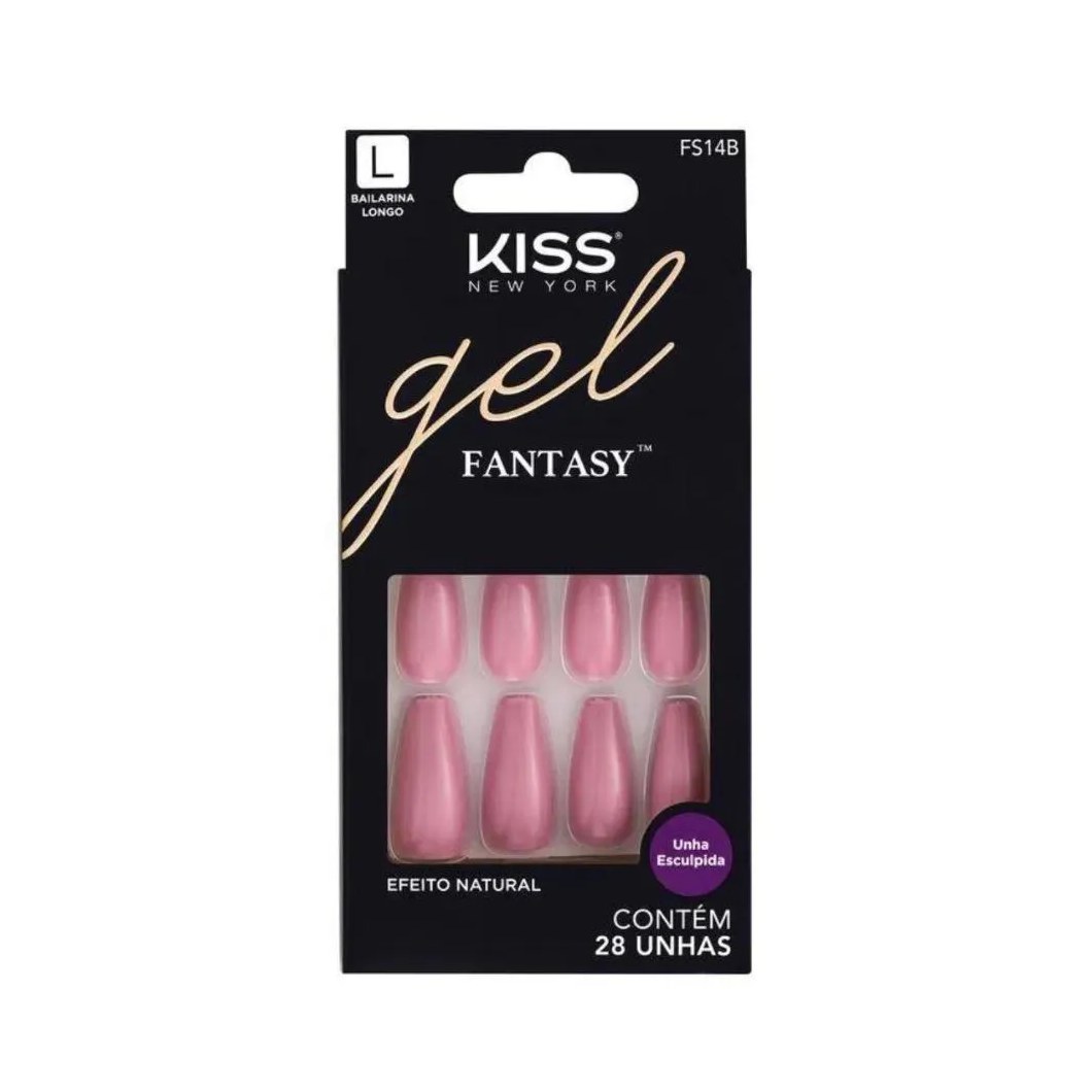 Unhas Postiças Kiss New York Gel Fantasy Bailarina Longo C/28un Fs14b
