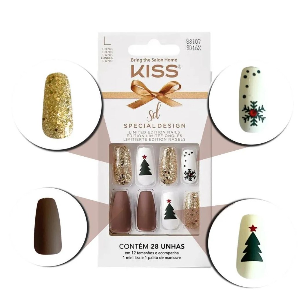 Unhas Postiças Kiss Sd North Pole Long C/28un Sd16x