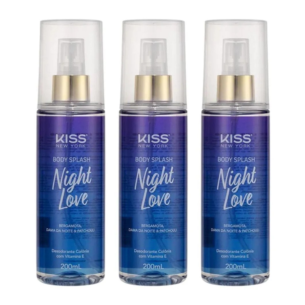Kit Night Love Kiss New York Body Splash 200ml - Desodorante Colônia Feminino 3 unidades