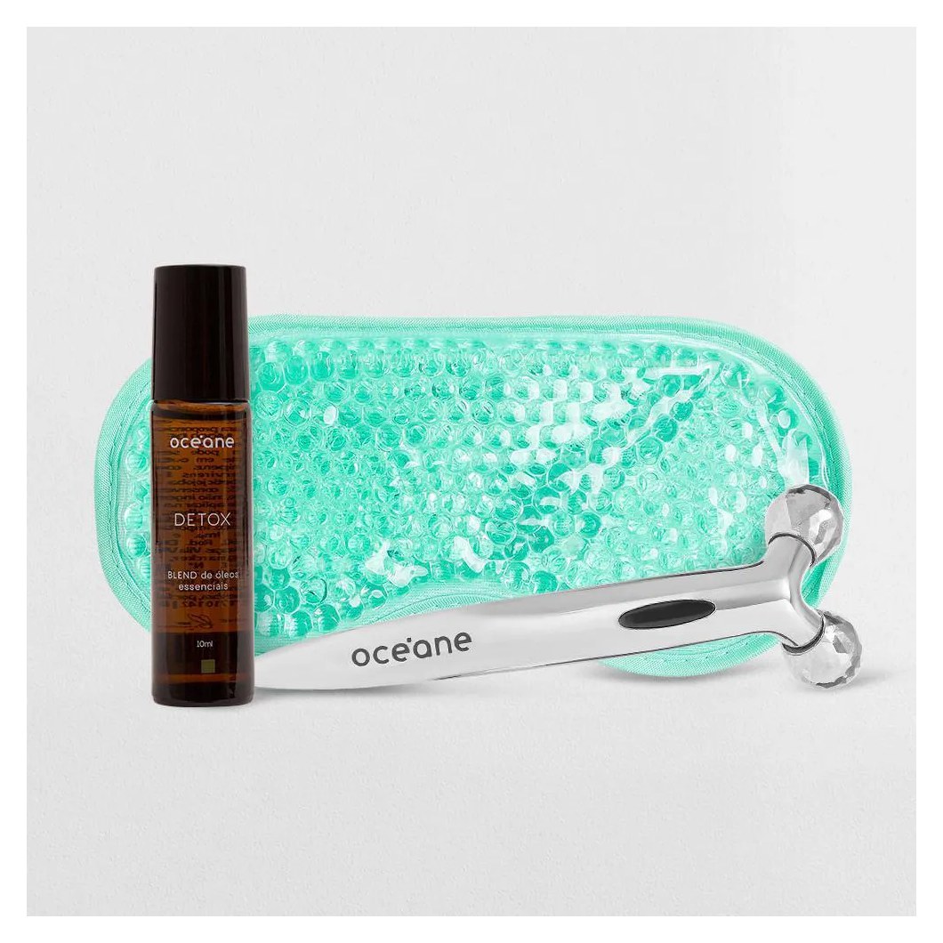 Kit Blend De Óleos Essenciais Para Desintoxicar + Massageador Facial 3D + Máscara Em Gel Para Olhos (3 Produtos)