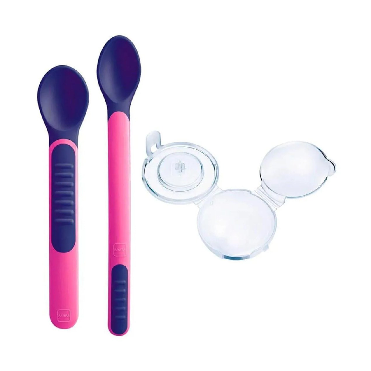 Kit Colher Infantil Com Estojo Macia Termossensível Rosa Mam