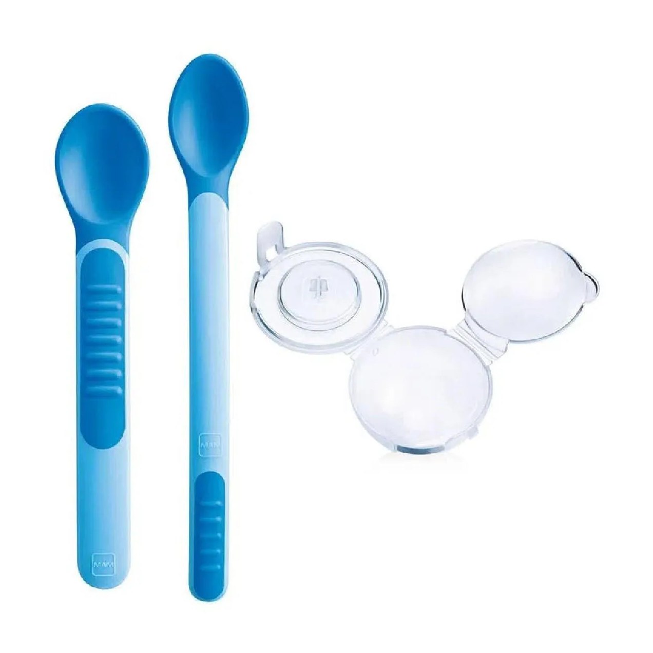 Kit Colher Infantil Com Estojo Macia Termossensível Azul Mam
