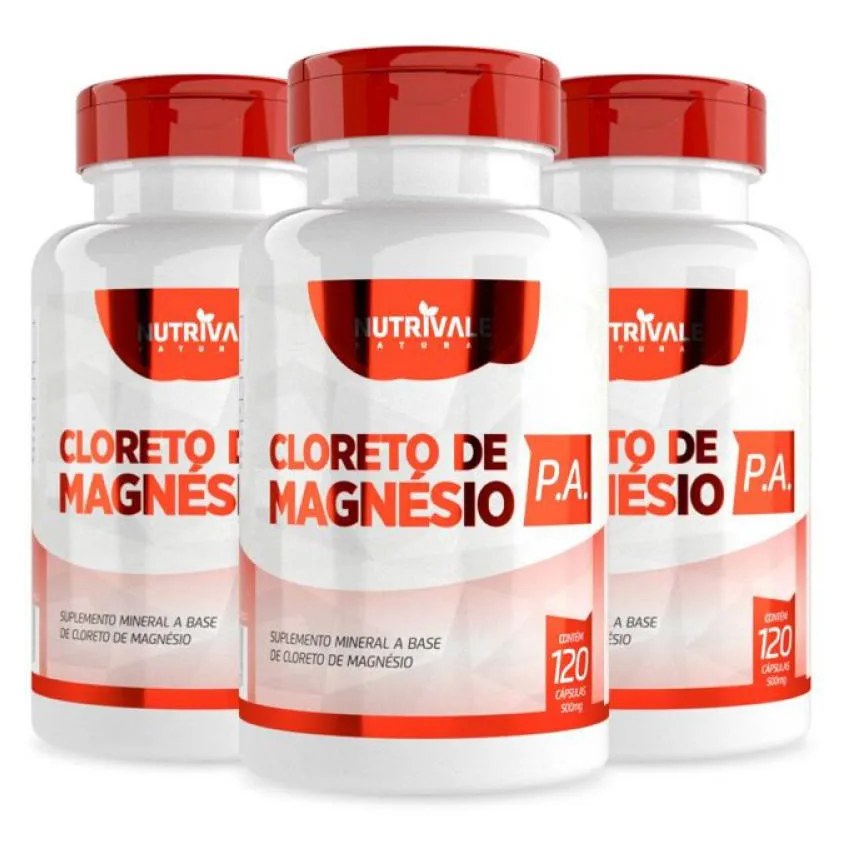 Kit 3 Cloreto de Magnésio Pa 120 cápsulas Nutrivale Incolor sem Sabor