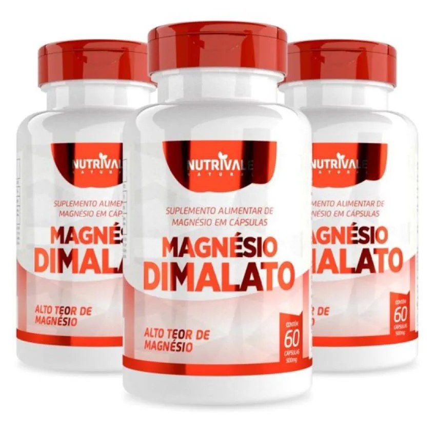 Kit 3 Magnésio Dimalato 60 cápsulas Nutrivale Incolor sem Sabor