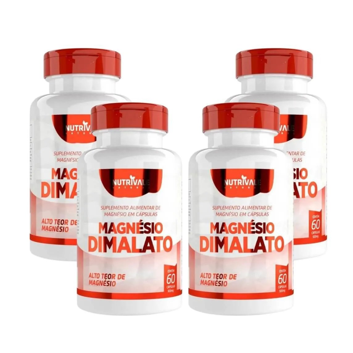 Kit 4 Magnésio Dimalato 60 cápsulas Nutrivale Incolor sem Sabor