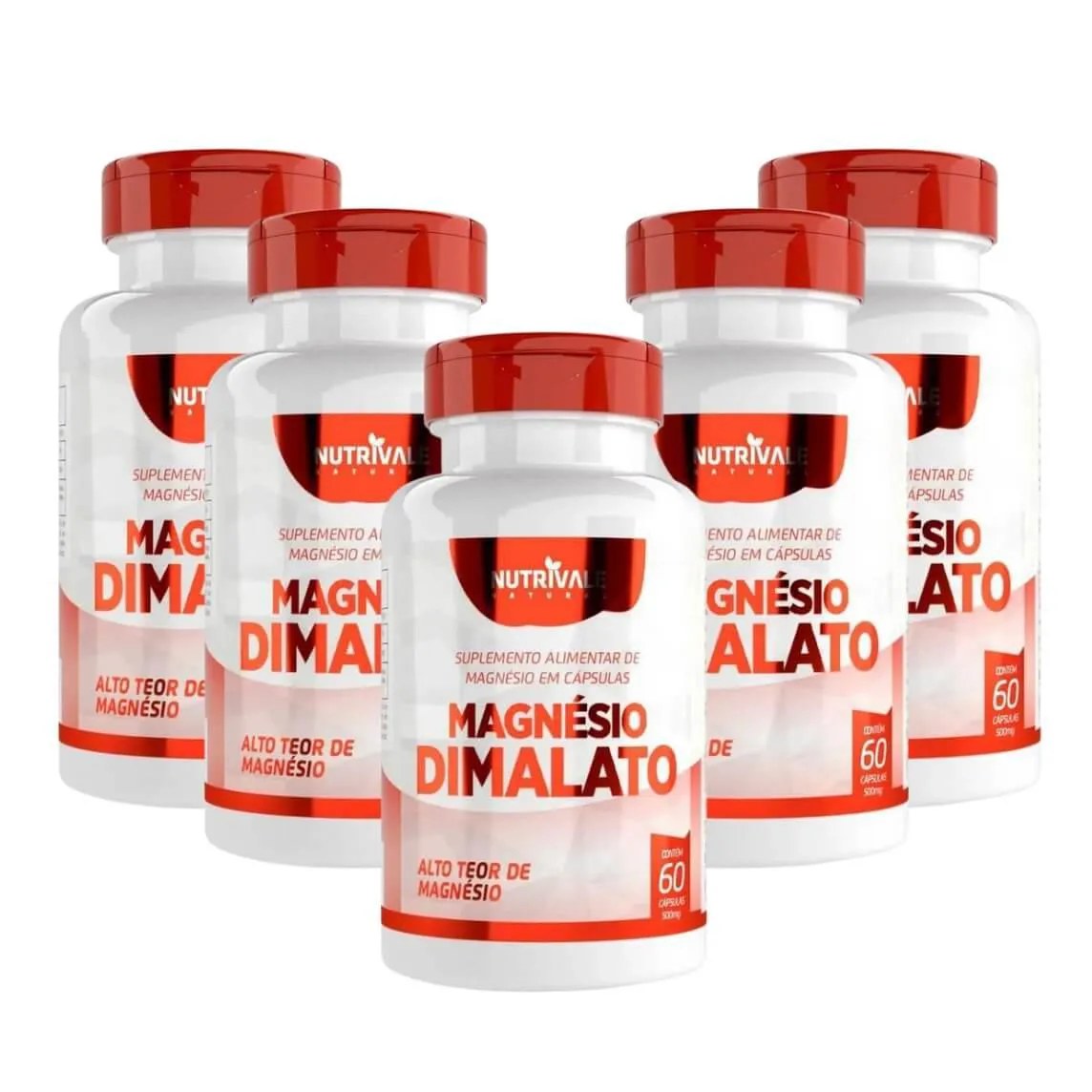 Kit 5 Magnésio Dimalato 60 cápsulas Nutrivale Incolor sem Sabor