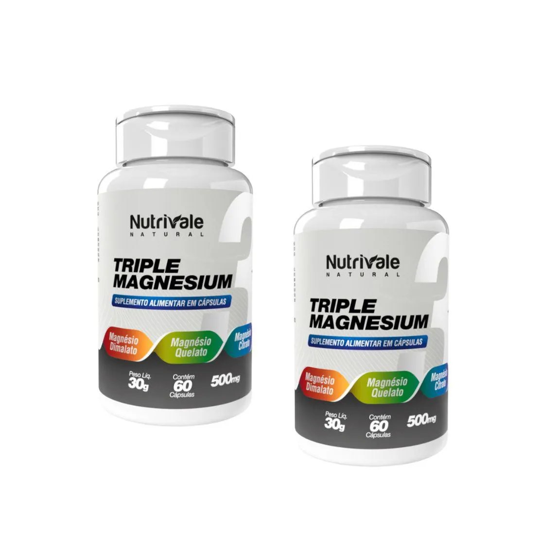 Kit 2x Triple Magnesio Quelato Dimalato Citrato 60 cápsulas Incolor sem Sabor