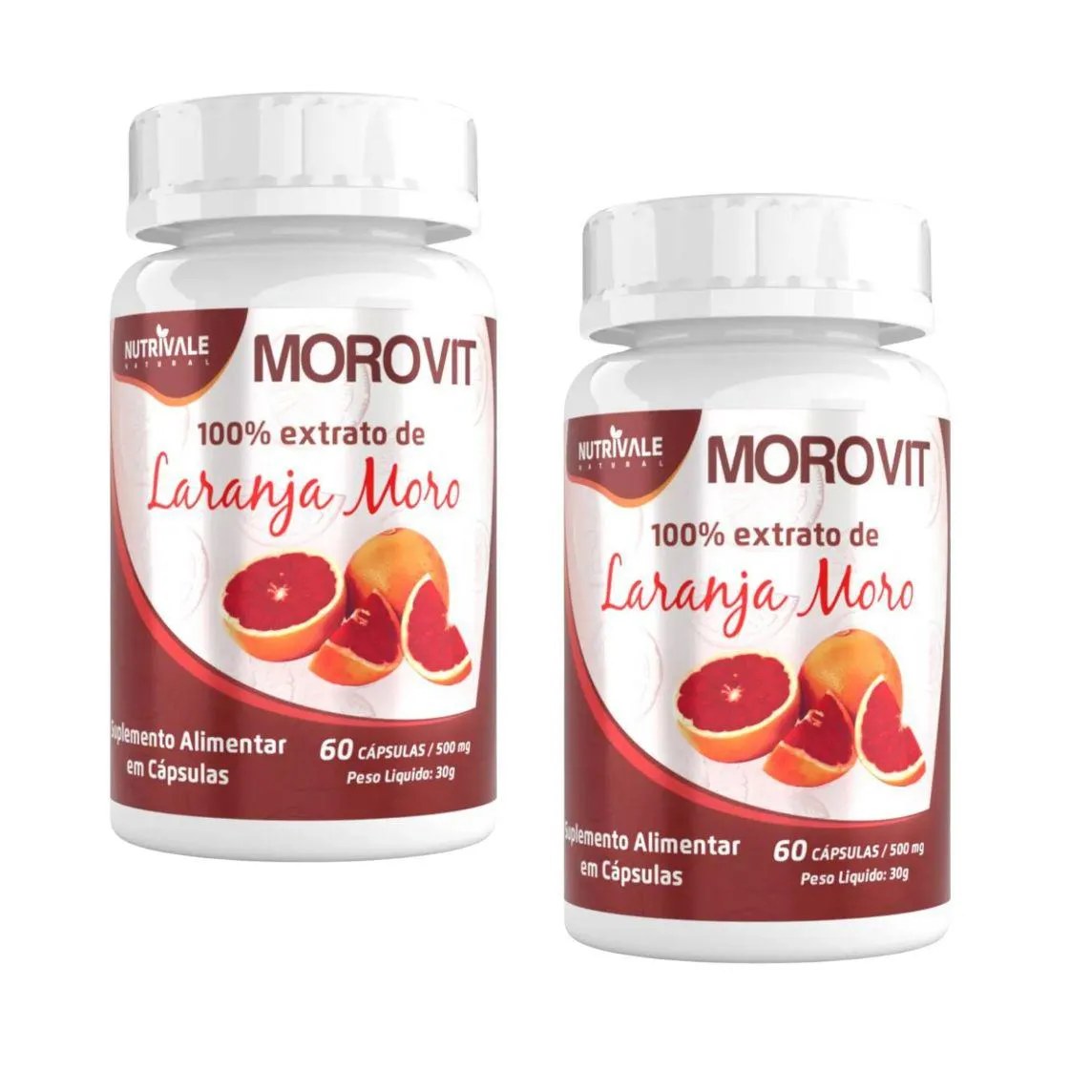 Kit 2x Morovit Suplemento Laranja Moro 60 cápsulas Nutrivale Incolor sem Sabor