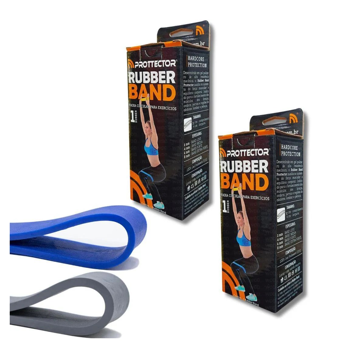 Kit Mini Faixa Elástica Rubber Band Forte + Extra Forte Azul e Cinza