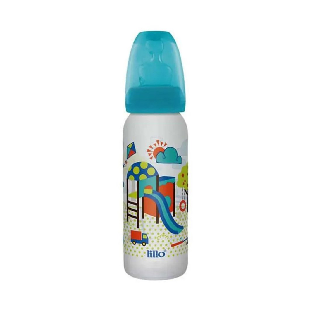 Mamadeira Azul Divertida Bico Silicone 240Ml Tam.2 - Lillo