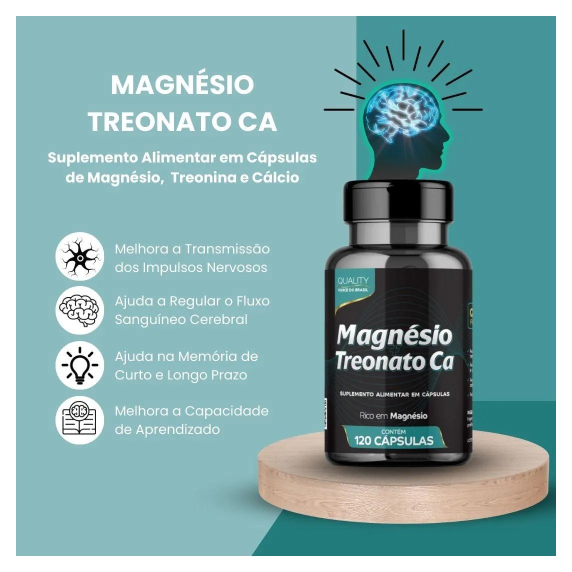 Magnesio Treonato Ca 120 cápsulas - Force do Brasil sem Sabor