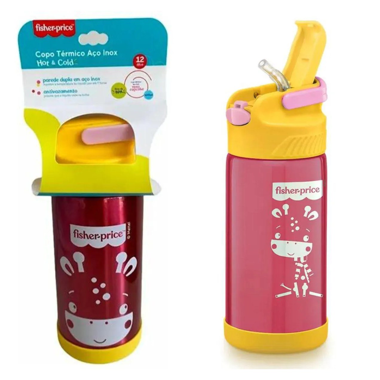 Copo Térmico Aço Inox Hot & Cold 400ml - Rosa - Fisher Price