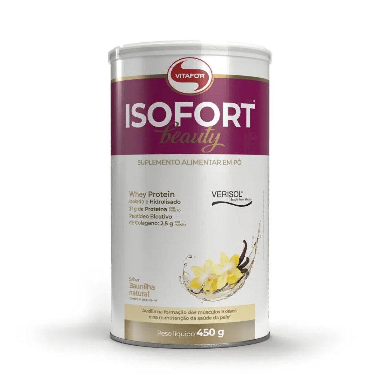 Isofort Beauty 450g Whey Protein Isolado Hidrolisado Vitafor Cranberry