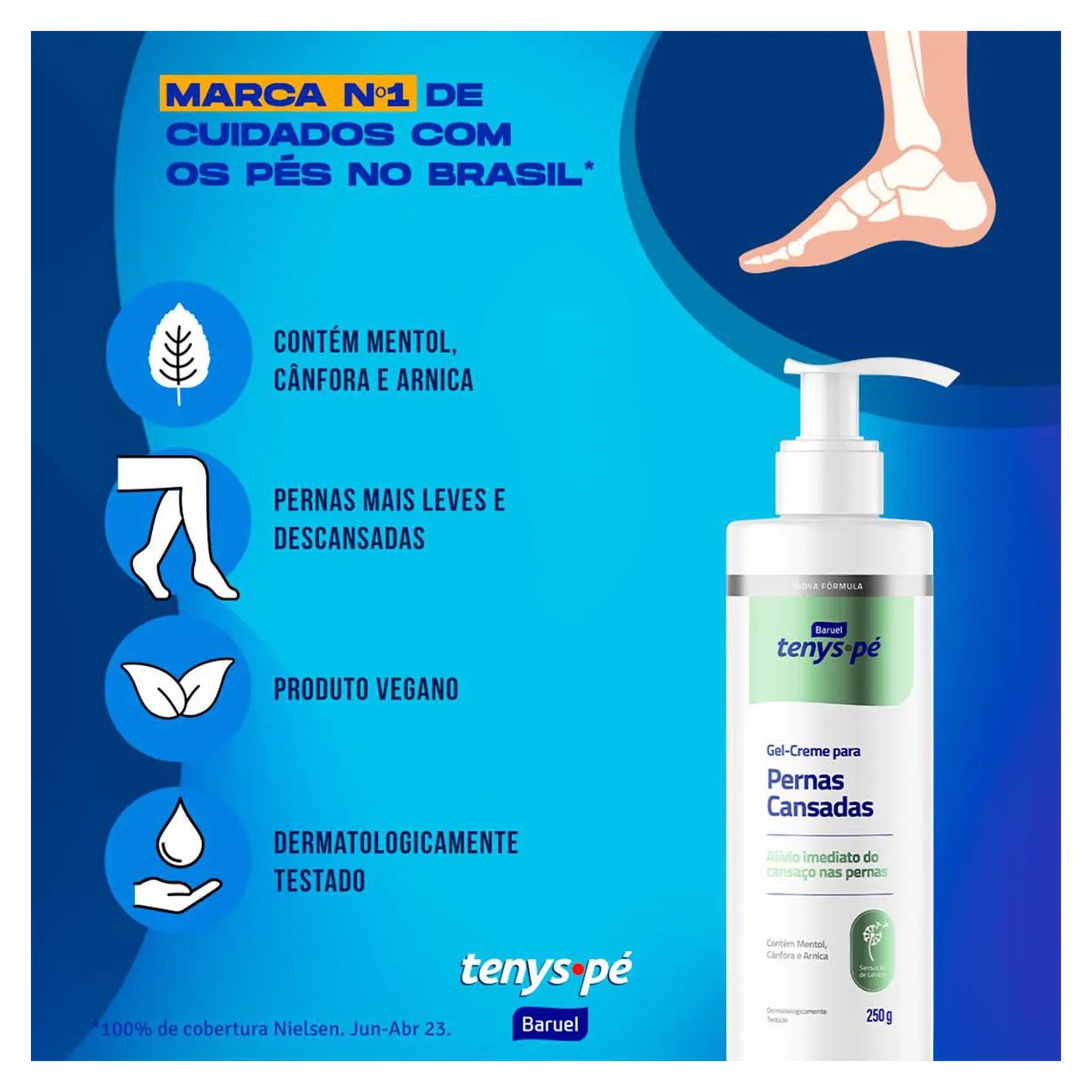 Emulsão Enegizante para Pernas Cansadas Tenys Pé Baruel com 250g