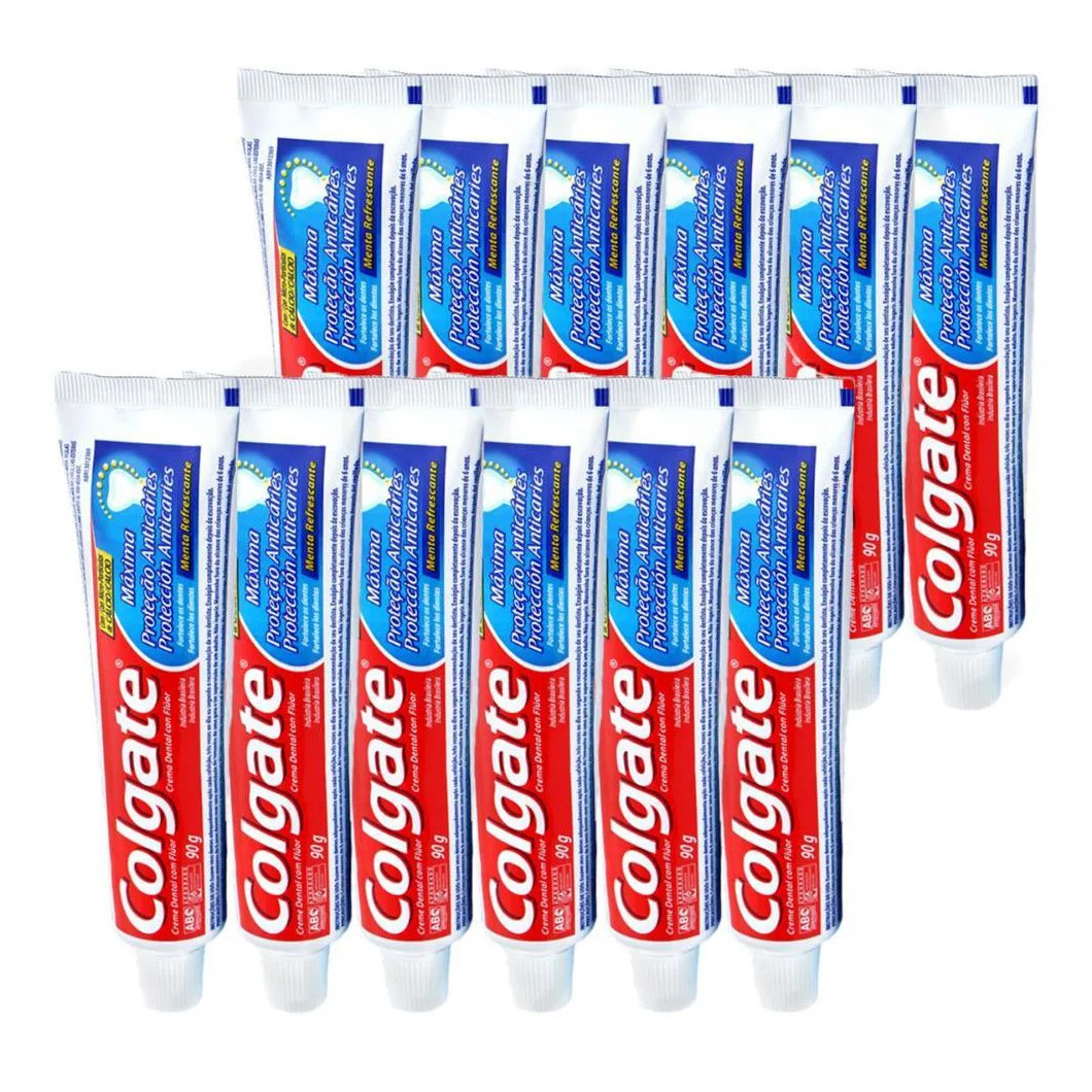 Kit Com 12 Cremes Dentais Colgate Máxima Proteção Anticáries 90G