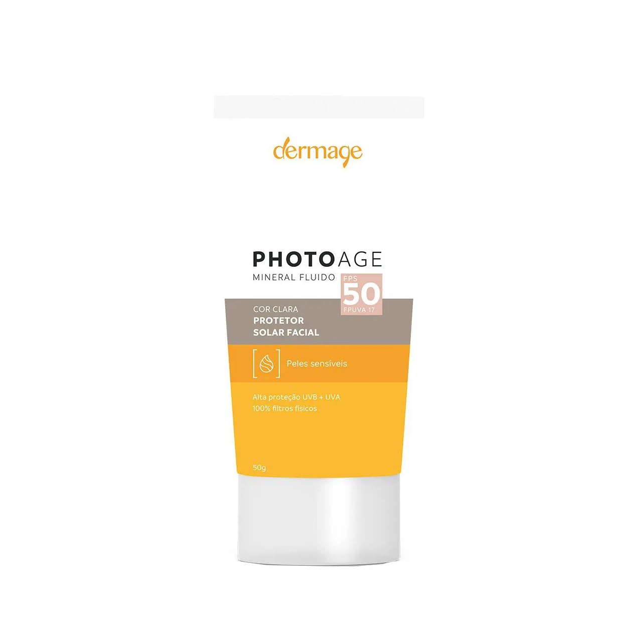 Protetor Solar Facial Dermage Photoage Mineral Fluido Pele Sensível FPS 50 Clara 50g