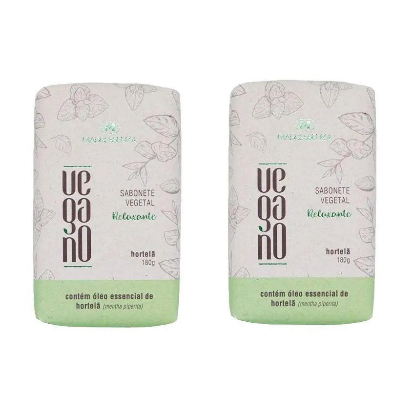 Kit 2 Sabonetes em Barra Vegano Relaxante Hortelã Madressenza 180g