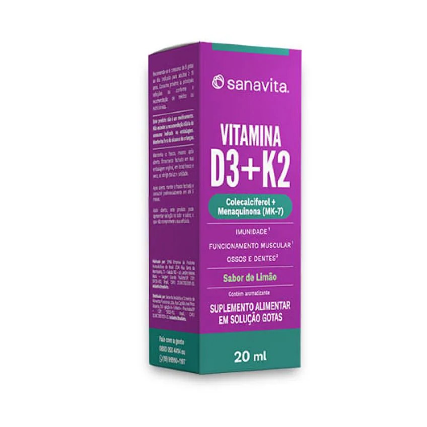 Vitamina D3 + K2 Frasco em Gotas. 20ml