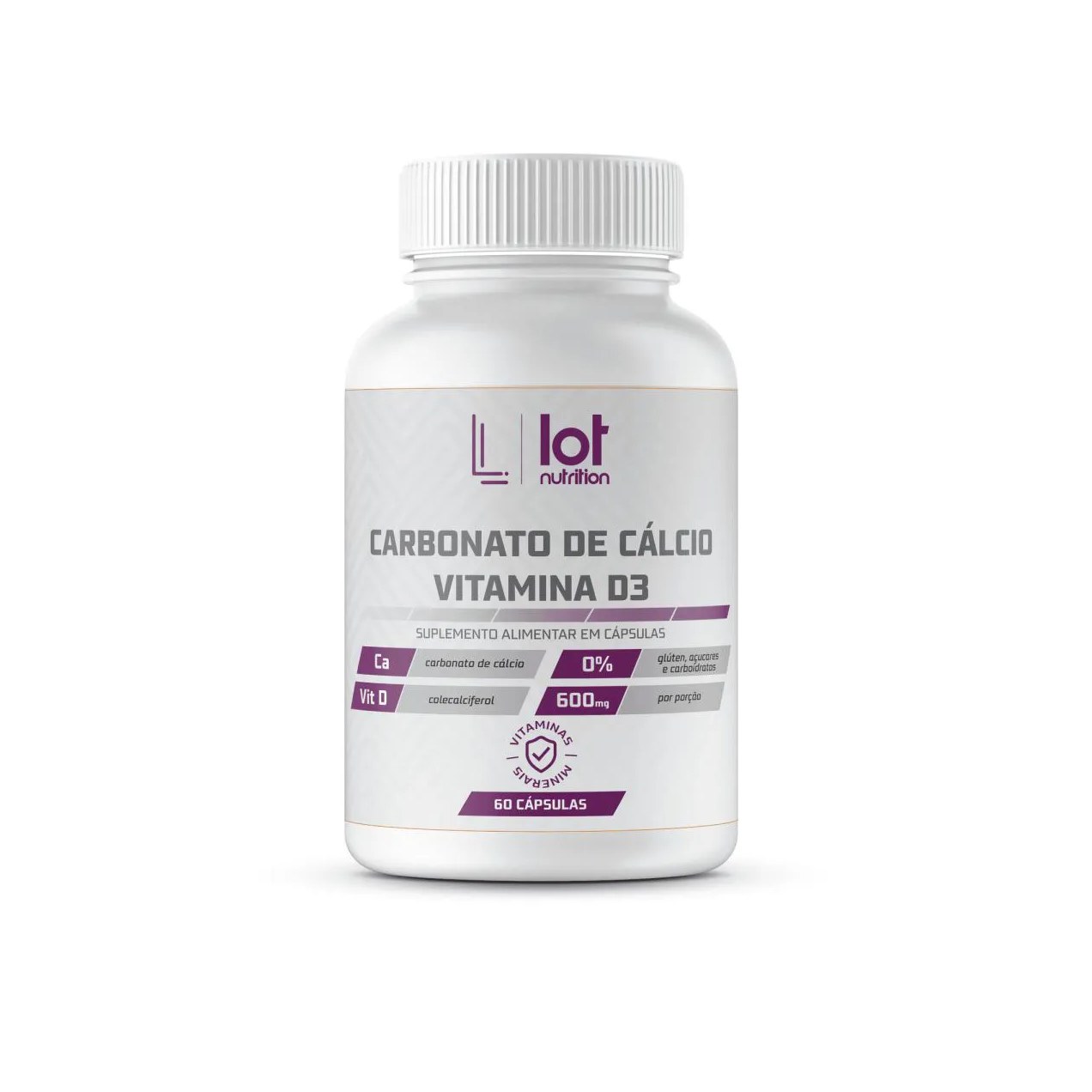 Cálcio 600mg + Vitamina D3 2.000ui 60 cápsulas Lot Nutrition