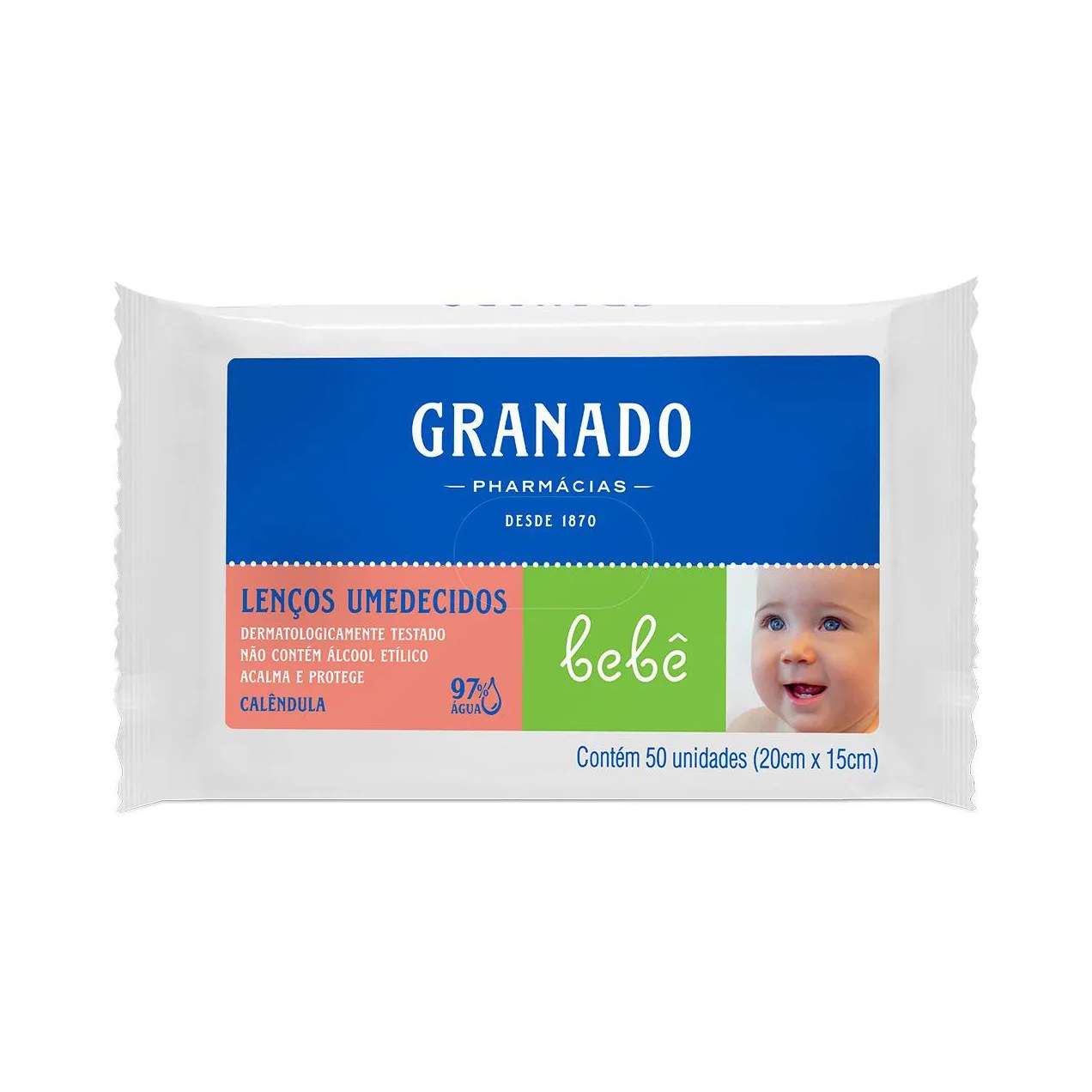 Lenço Umedecido Granado Bebê Calêndula 97% Água Sem Álcool 50 unidades