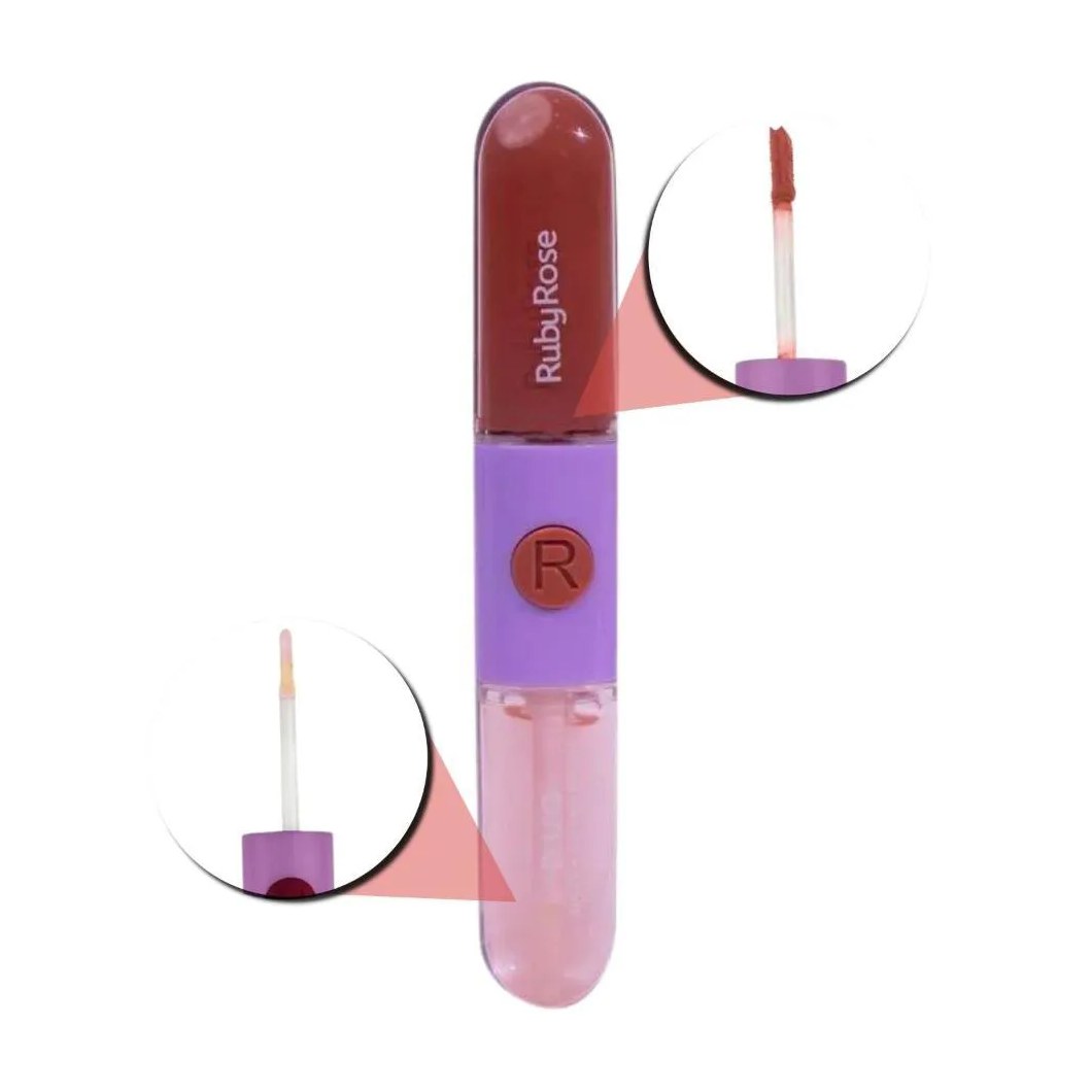 Gloss + Batom Líquido Duo Ruby Rose Ld02 9,6g