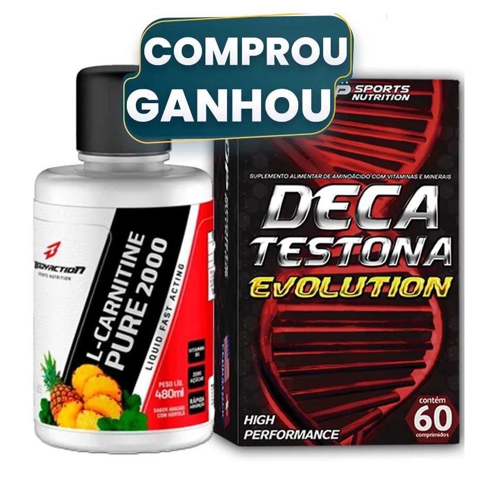 L-carnitina 2000 Liquida Pura 480ml + Deca Testona Evolution Abacaxi com Hortelã