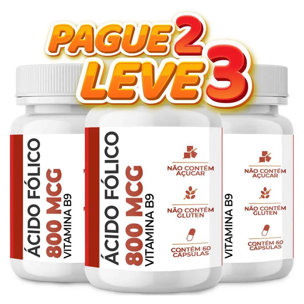 Ácido Fólico Vitamina B9 800mcg 60 cápsulas Leve 3 Pague 2