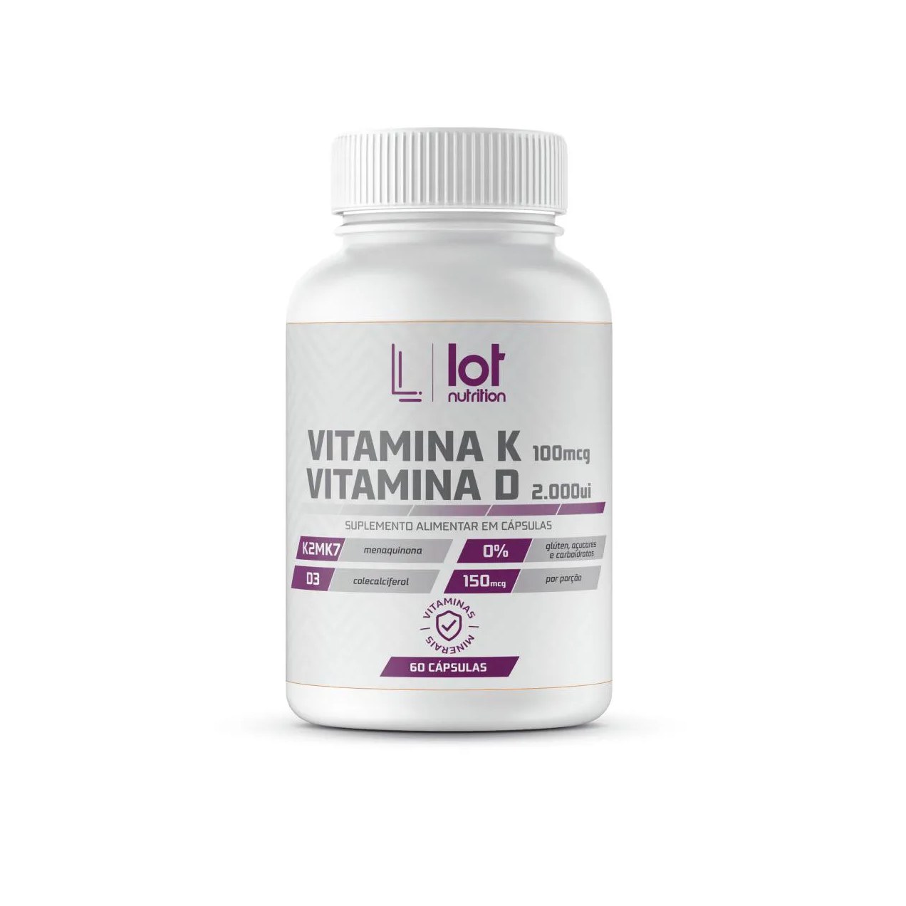 Vitamina D3 2.000ui + Vitamina K2mk7 100mcg 60 cápsulas Lot Nutrition