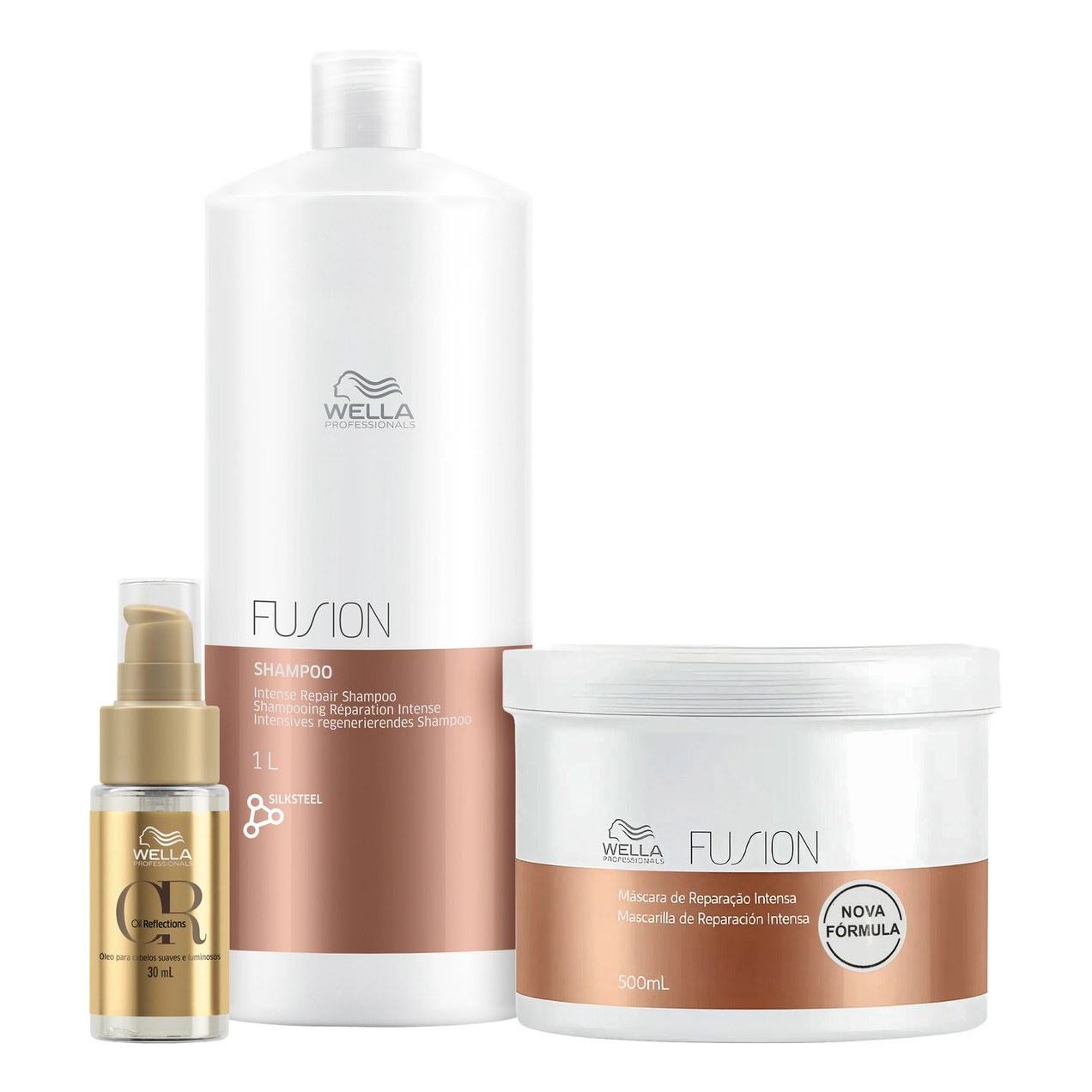 Kit Wella Professionals Fusion + Oil Reflections Trio Care (3 Produtos)