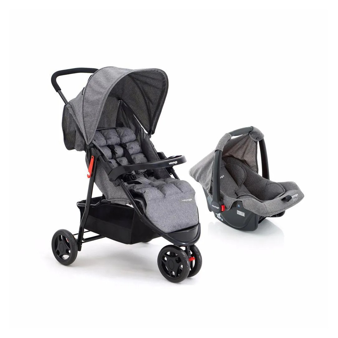Carrinho com Bebê Conforto Travel System Delta Duo Pro Voyage Cinza Mescla