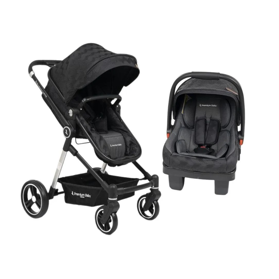 Carrinho com Bebê Conforto Ts Aston com Base Silver/black Premium Baby