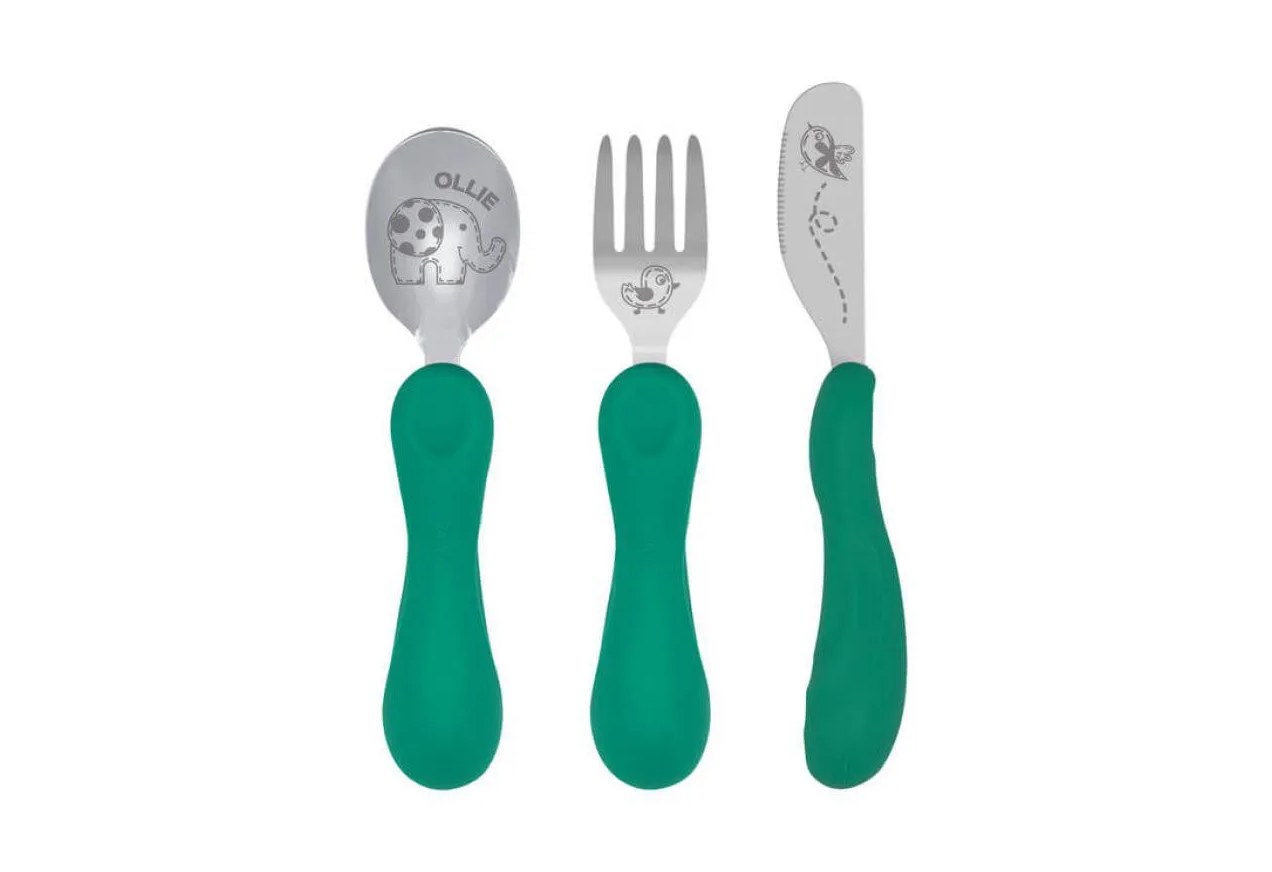 Jogo Anatômico Colher Garfo e Faca com Inox Elefante Ollie 3pcs - Marcus & Marcus