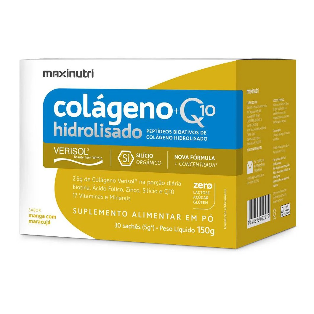 Colágeno Verisol com Q10 Sachês Manga Maracujá Maxinutri