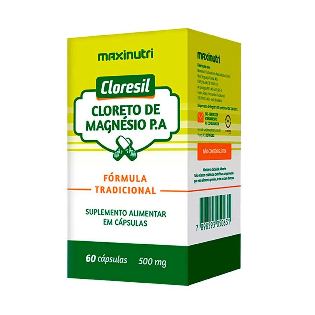 Cloresil Cloreto Magnésio P.a 500mg 60 Cápsulas Maxinutri