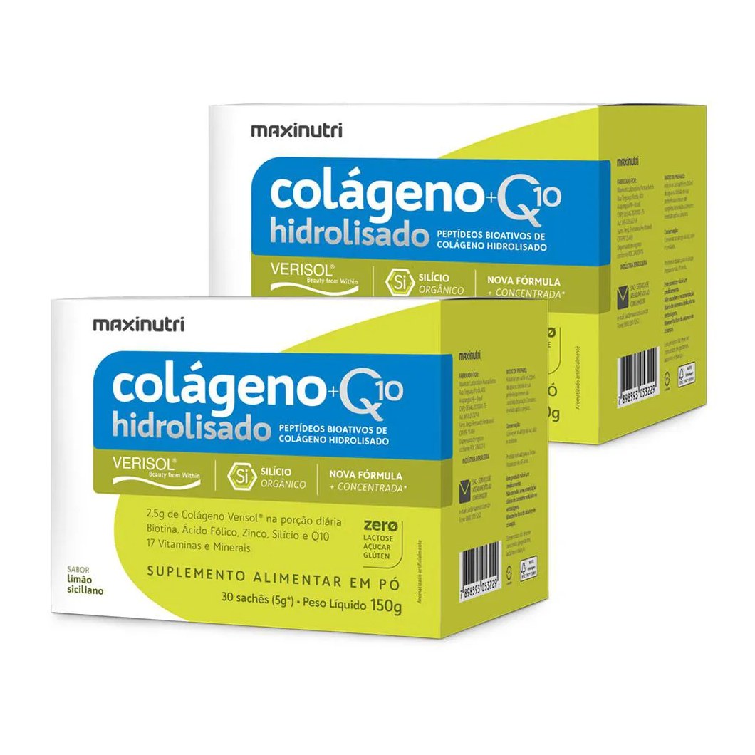 Kit 2 Colágeno Verisol Sachês Limão Siciliano 30x5g + Q10 Maxinutri