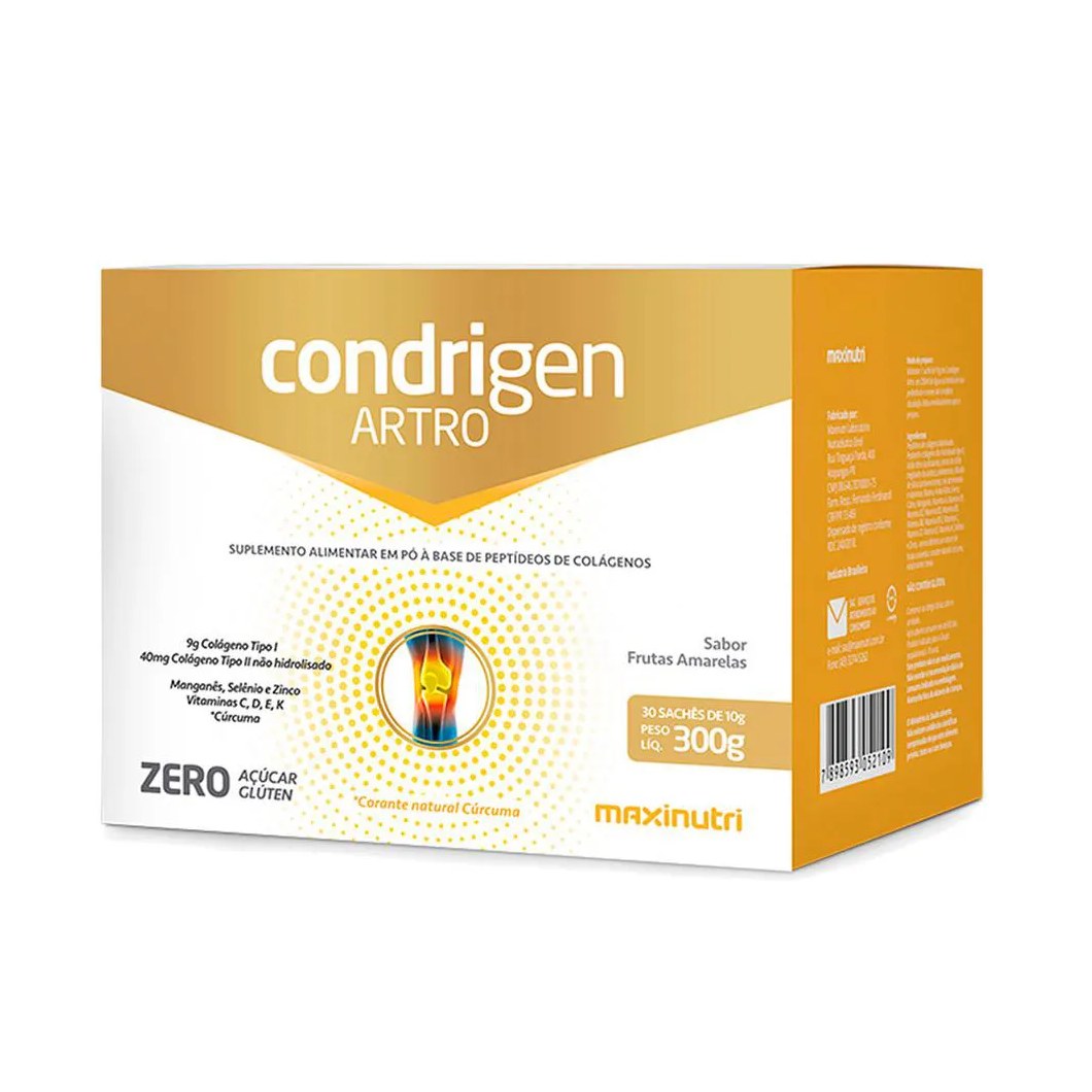 Condrigen Artro Colágeno Tipo 1 e 2 Sachês Frutas Amarelas Maxinutri