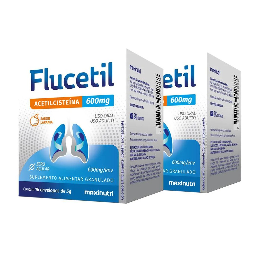 Kit 2 Flucetil Acetilcisteína Sachê Granulado 16x5g Sabor Laranja Maxinutri