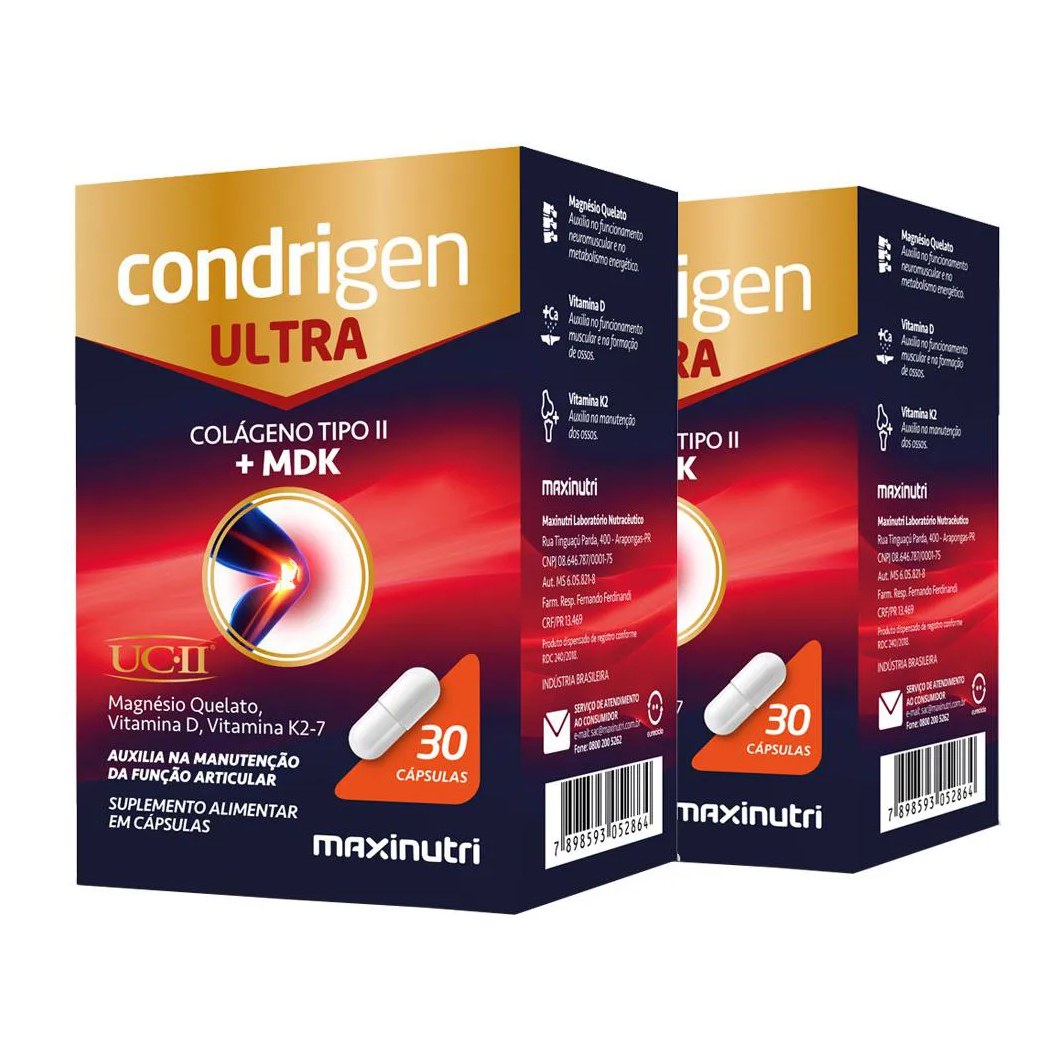 Kit 2 Condrigen Ultra Colágeno Tipo 2 + Mdk Ucii 30 Cápsulas Maxinutri