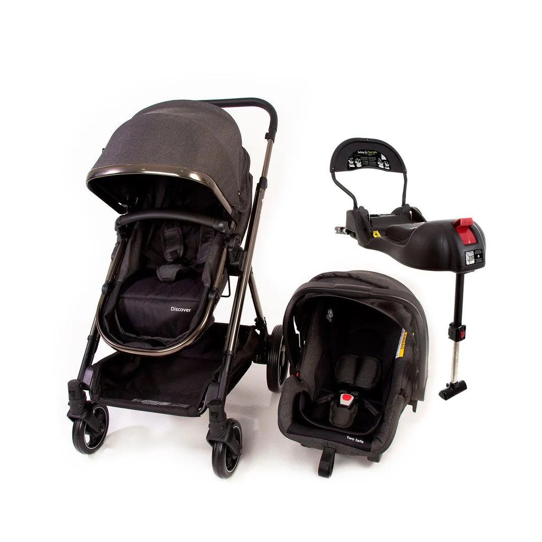 Kit Travel System Discover Trio Isofix Safety 1st Black Chrome Carrinho de Bebê + Bebê Conforto + Base Veicular