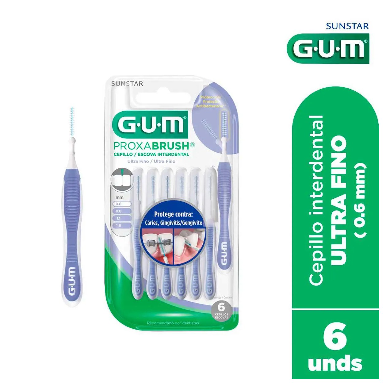 Escova de Dente Interdental G.U.M Proxabrush 0.6mm com 6 unidades