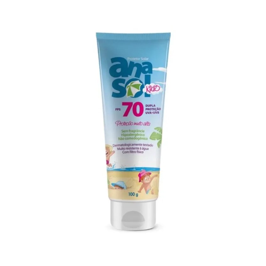Protetor Solar Corpo e Rosto Anasol Kids 70 Fps Corpo e Rosto - Oil Free Toque Seco Hipoalergênico Resistente A Água -