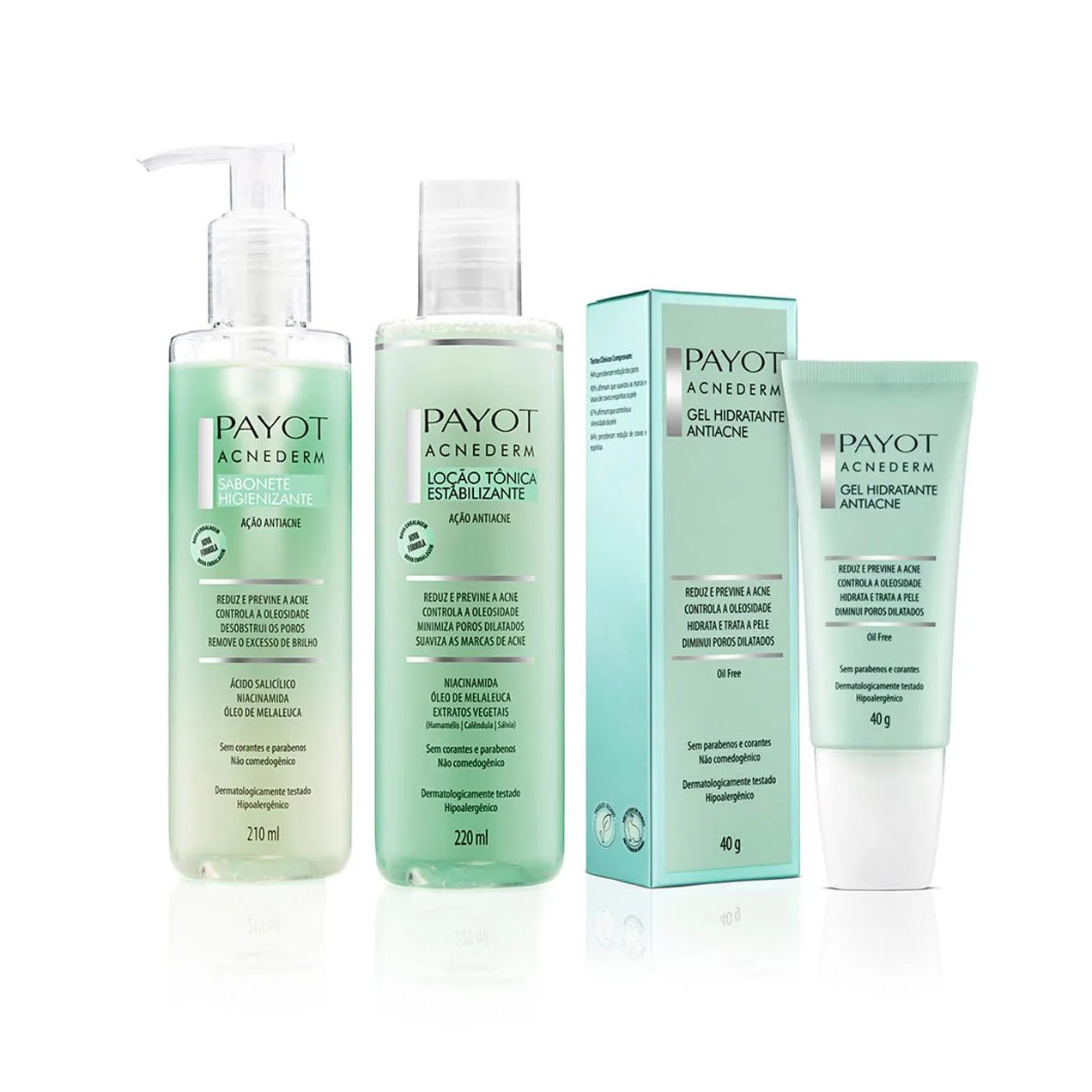 Kit Limpeza Tonificação e Gel Hidratante Acnederm Payot
