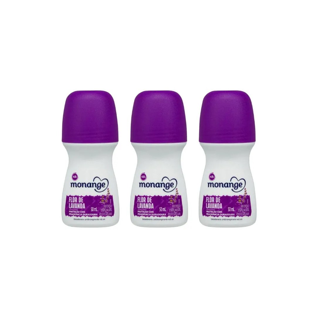 Desodorante Roll - On Monange 50ml Flor Lavanda - Kit C / 3un